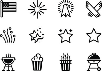 Fototapeta premium Set of american independence day icons with flag eagle and fireworks