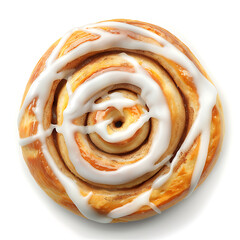 Fototapeta premium A freshly baked cinnamon roll topped with a generous swirl of white icing.