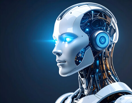 Futuristic robot head profile view