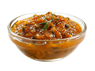 Bangladeshi Aam Tok Mango Chutney in a Bowl on transparent on white background