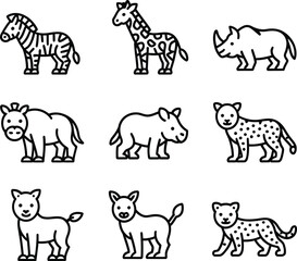 Fototapeta premium Cute cartoon safari animals collection doodle style