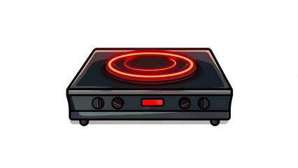 Fototapeta premium Electric Cooktop with Glowing Red Burner, Isolated Illustration.