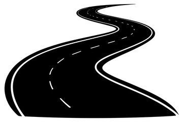 Winding asphalt highway road path silhouette vector illustration