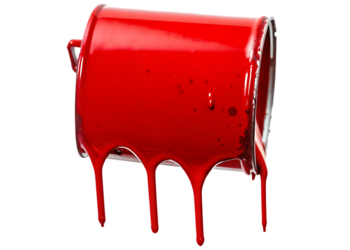 Red paint dripping from can isolated on a transparent background