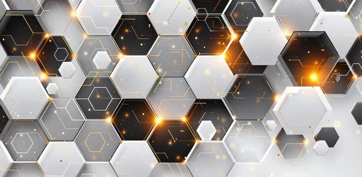 Abstract background with hexagons and technology elements for business presentation design White background. Black, white, grey, blue, gray, and brown color scheme Generative AI