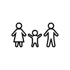 Outline a family with a child in the middle with arms raised people parent