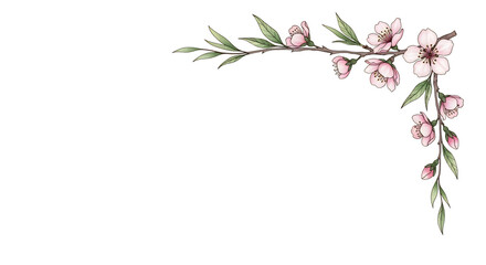 Elegant watercolor cherry blossom branch border ideal for wedding invitations, Mother's Day cards, spring event decor, baby shower announcements, and website design,