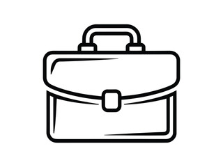 Minimalist Black and White Business Briefcase Outline vector Icon with Handle and Central Lock Detail