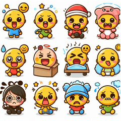 Obraz premium Adorable Emoji Face Icons Set 41