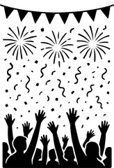 Festive Crowd of People in Black Silhouette Vector Style, Editable Formats: AI, EPS, JPG, PNG, Ideal for Both Digital and Print Use
