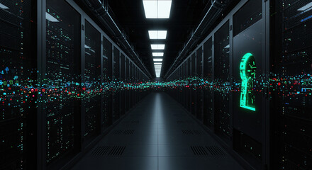 Futuristic Server Room Corridor, Data Center, Cybersecurity, Net
