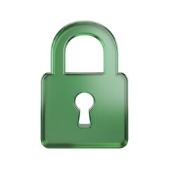 Green glass security padlock icon for a user interface