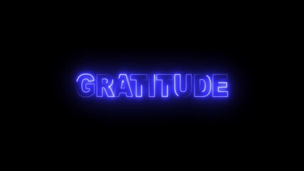 glowing neon GRATITUDE text  icon animation neon glow concept. motion graphic 4k video on black background.
