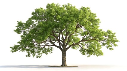 Obraz premium Isolated on white background, a stately oak tree displays its vibrant green foliage, representing the beauty and resilience of nature