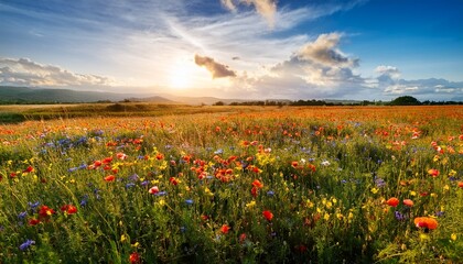 Obraz premium untamed expanse of natural field bursts with an explosion of vibrant plant life each species adding its own unique touch to these sprawling open spaces