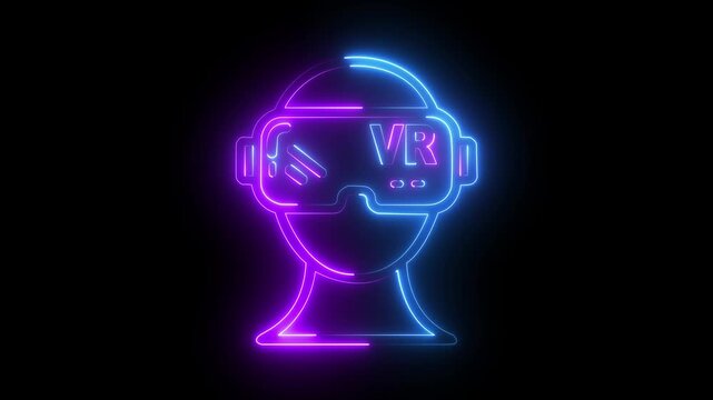 Glowing neon line Looping Neon VR Headset Icon Animation Representing Virtual Reality, Gaming, and Futuristic Technology HD Video motion graphic animation. Optical head mounted display 4k video.