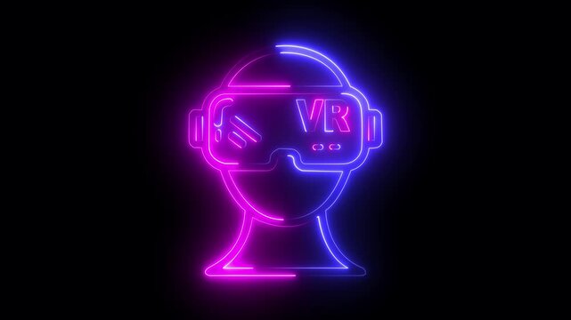 Glowing neon line Looping Neon VR Headset Icon Animation Representing Virtual Reality, Gaming, and Futuristic Technology HD Video motion graphic animation. Optical head mounted display 4k video.