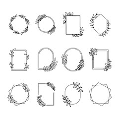 Sketched Floral Frame Set. An elegant collection of softly sketched botanical frames in varying shapes and contours for refined digital compositions.