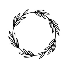 Soft Bloom Frame. Elegant circular frame of delicate field flowers and soft pastel leaves.