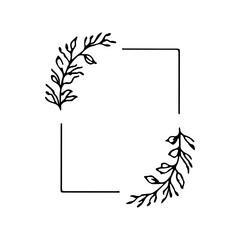 Thin Leaf Frame. A minimalistic rectangular frame outlined with thin botanical leaf accents.