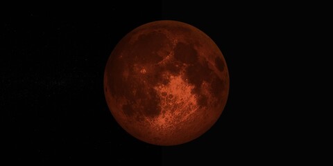 Planet blood moon with colorful galaxy . 3d Moon planet on space with colorful starry night. front view of the blood moon from space. view earth 4k resolution.