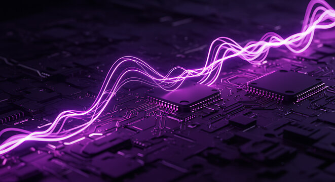 Cyber Pulse: A glowing surge of energy courses through a circuit board, illuminating the intricate pathways of modern technology