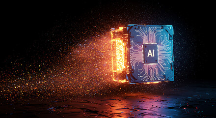 AI Chip Explosion: A dynamic visual capturing an abstract AI chip's energetic explosion, highlighting the raw power and transformative potential of artificial intelligence.