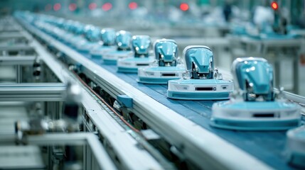 Assembly line with light-blue products