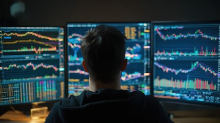 Crypto trader investor analyst broker using pc computer analyzing online cryptocurrency exchange stock market indexes charts investing money profit in trading platform stockmarket. Over shoulder view