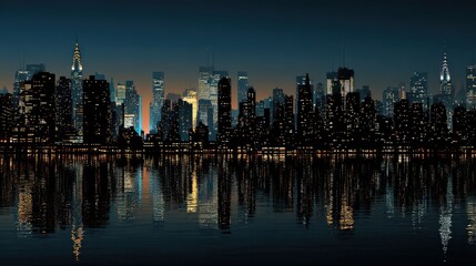 New York City Skyline Silhouette: Night Cityscape Image