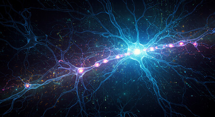 Neurons in the Mind's Eye: A vibrant, artistic rendering of interconnected neurons pulses with the energy of thought, conveying the complex beauty of the brain's inner workings.