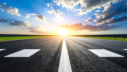 Fototapeta premium Asphalt racing track at sunset