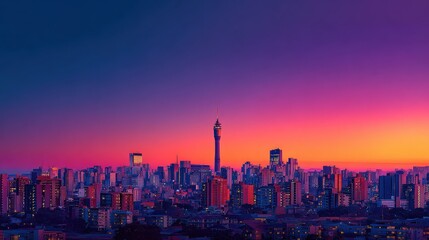 Obraz premium Stunning Johannesburg skyline featuring vibrant colors and gradients at sunset