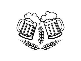 Clinking Beer Mugs with Barley Ears Vector Illustration


