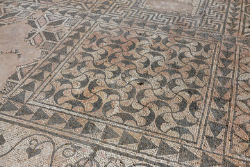 Detailed view of elaborate Byzantine mosaic featuring complex geometric patterns and traditional Mediterranean artistry