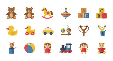 Fototapeta premium Classic children’s toys flat icon set, 15 items
