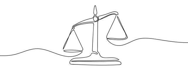 Continuous line vector of ancient scales, scales of justice, law on transparent background. editable stroke. © Proongnee