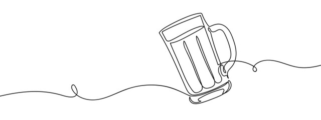Continuous vector line of beer glass on transparent background. editable stroke.