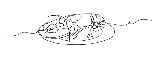 Continuous line vector lobster on transparent background. editable stroke.