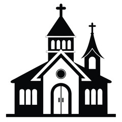 Stylized Silhouette of a Church Building with Crosses and Arched Windows