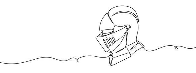 Continuous vector line helmet, armor on transparent background. editable stroke.