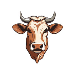A bold and detailed illustration of a white bull's head with strong horns, intense eyes, and sharp features. Perfect for logos, mascots, or branding that needs power and strength.