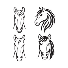 Set of Horse Head Vector Icons in Black Silhouette Style