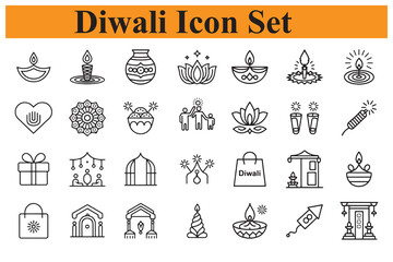 Diwali festival icons for celebration and decoration vector