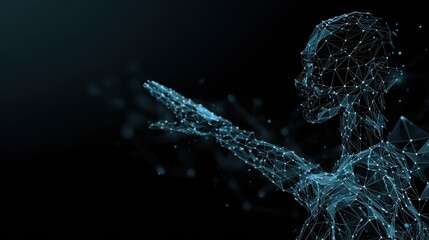 AI chatbot concept background with agent of artificial intelligence model. Abstract code in dark style. wireframe connection in a dark background.