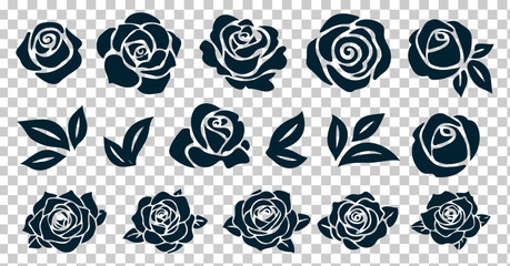 Black Christmas Icon Set on Transparent Background – Collection of Holiday Symbols Including Reindeer, Santa Claus, Snowman, Christmas Tree, Gifts, Ornaments, and Winter Elements for Web and Print