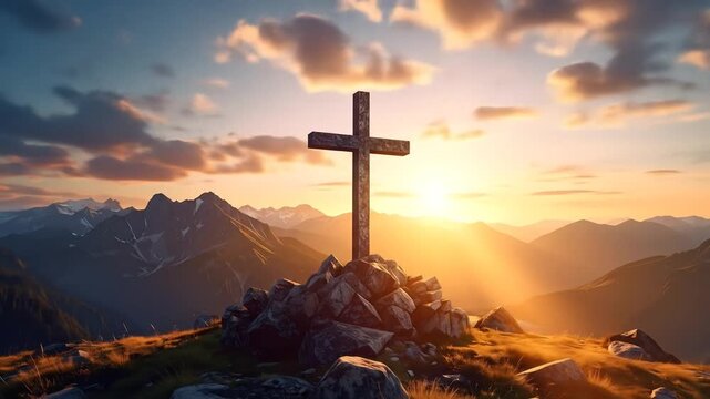 Cross on a mountaintop at sunset (1)