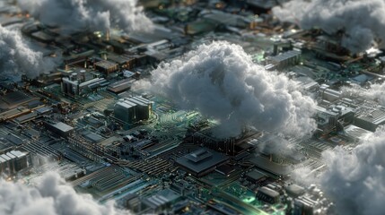 3D Cloud Computing Circuit Board Render
