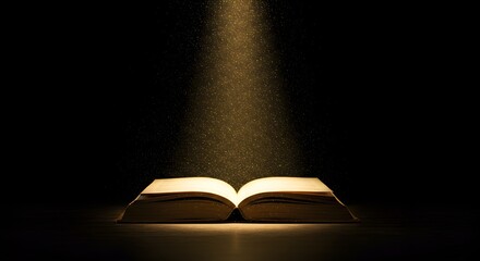 Radiant Open Book, Featuring a Beam of Light and Sparkling Particles on transparent background