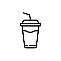 Outline icon a soft drink cup with straw liquid beverage